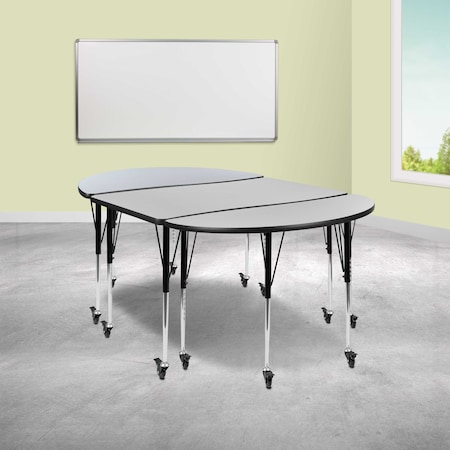 Flash Furniture Oval 47.5 W, 76 L, 30 H, Chrome, Laminate, Particleboard, Steel, Grey XU-GRP-A3048CON-48-GY-T-A-CAS-GG
